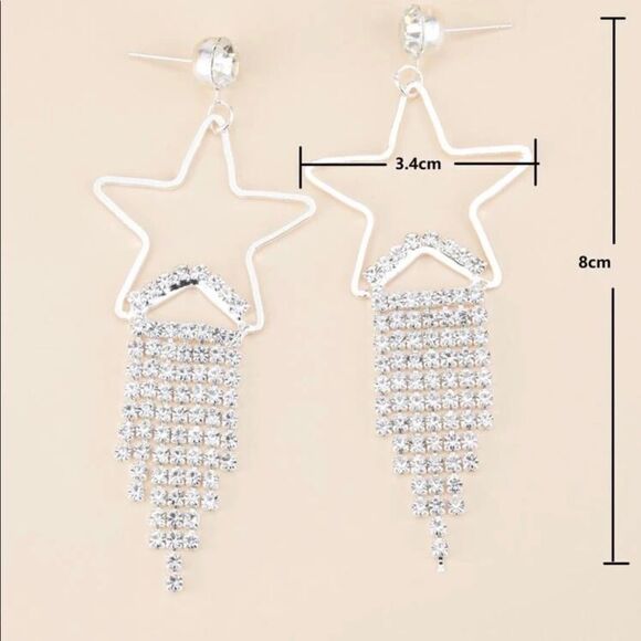Rhinestone Fringe Star Earrings - Picture 2 of 3